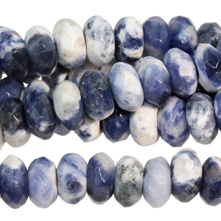 (image for) Stone Beads - 8mm Big Hole Faceted Rondelle - Sodalite (strand)