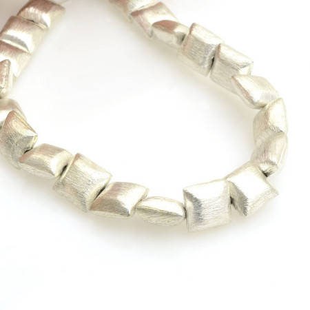 Metal Beads - 10mm Puff Square - Brushed Silver (strand)