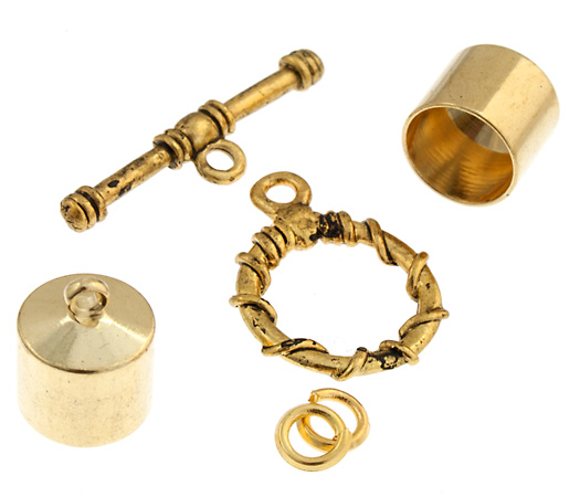 Clasp End Cap and Toggle Kit - Vined Ring - ID 8.5mm - Gold Plated (Kit)