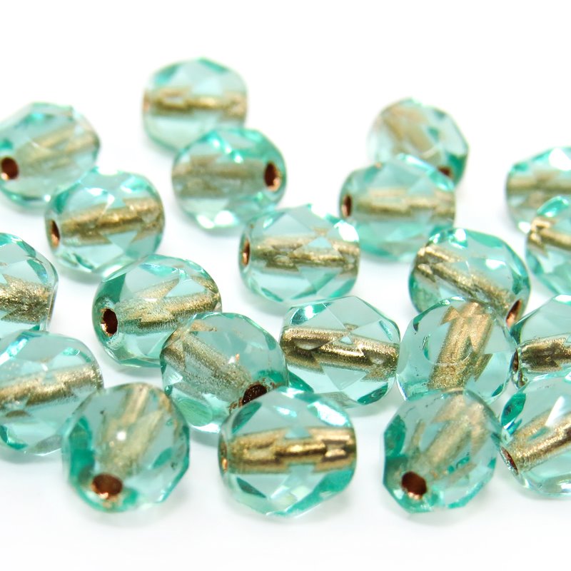 Firepolish - 6mm Faceted Round - Copper Lined Aqua (25)