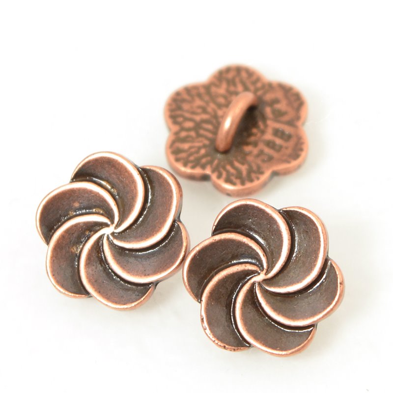 Metal Buttons - Plumeria Swirl - Antiqued Copper