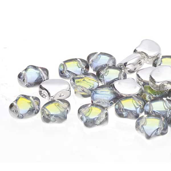 Czech Shaped Beads - 2-Hole Ginko - Backlit Uranium