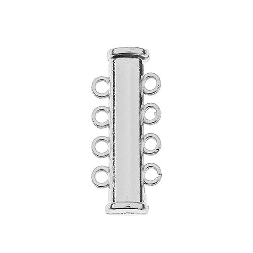 26001406-31 Beadwork Findings Tube Slide Clasp with 4-Strands - Silver (2pcs)
