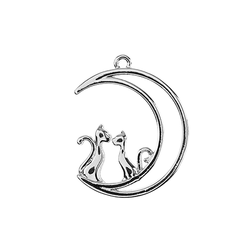 26001406-33 Beadwork Findings Pendant Moon with Cats - Silver (4pcs)