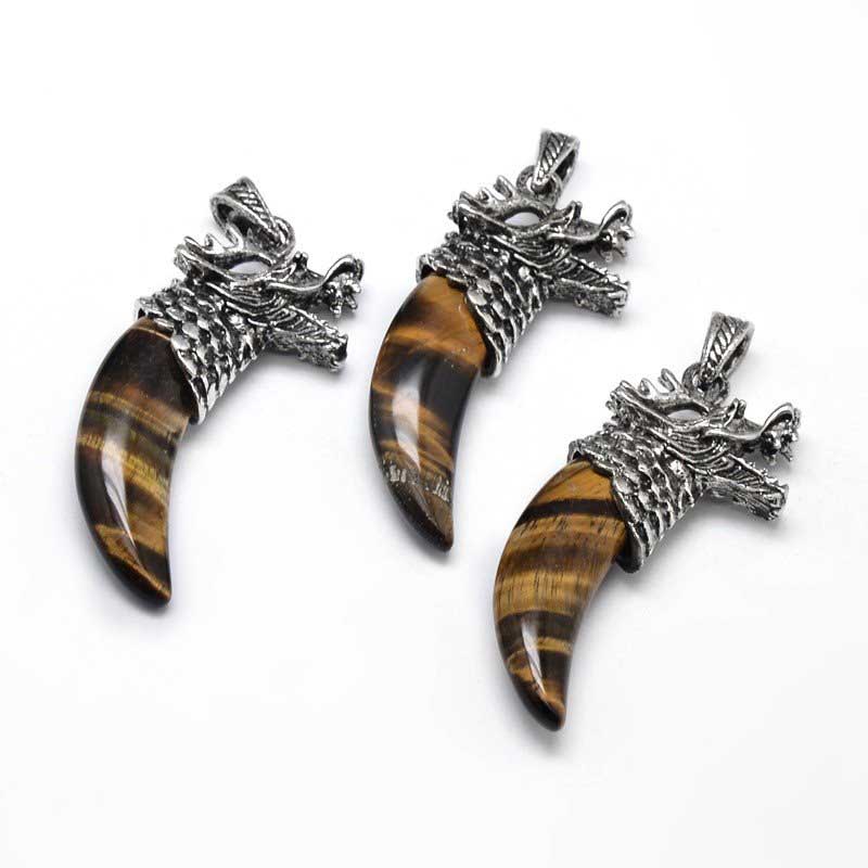 s74289 Stone Pendant - 56mm Dragon Claw - Tiger Eye - Antiqued Silver