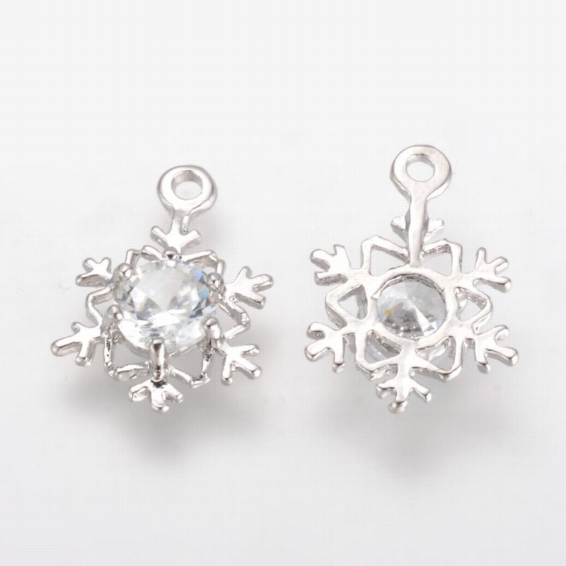s76366 Charm/Pendant -  CZ Snowflake - Crystal - Platinum Plated (2)